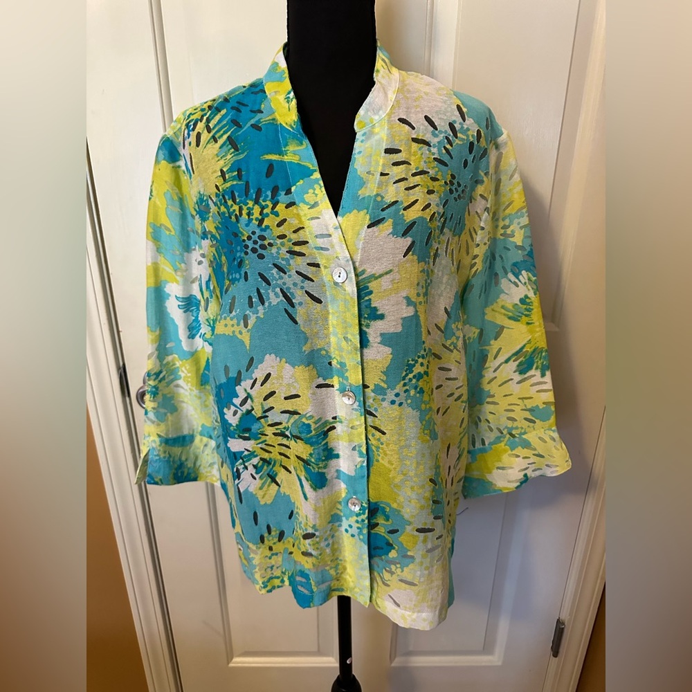 Ruby Rd. Blue and Green Floral Jacket - Picture 3 of 11